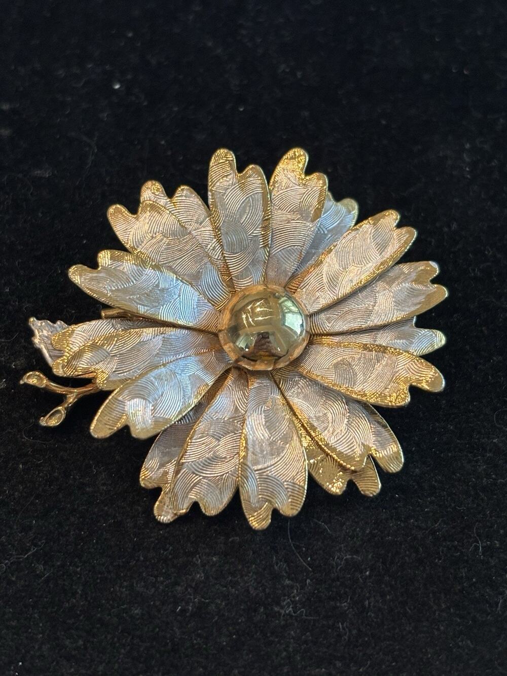 Vtg Gold Tone Shimmer Statement Flower Brooch Pink